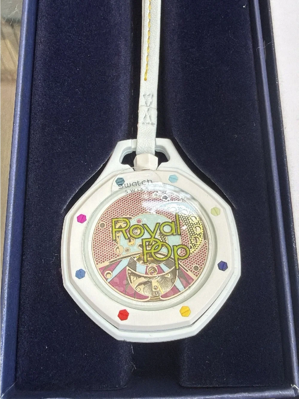 Ap x Swatch Huit Blanc Pocket Watch with Multicolor Accents